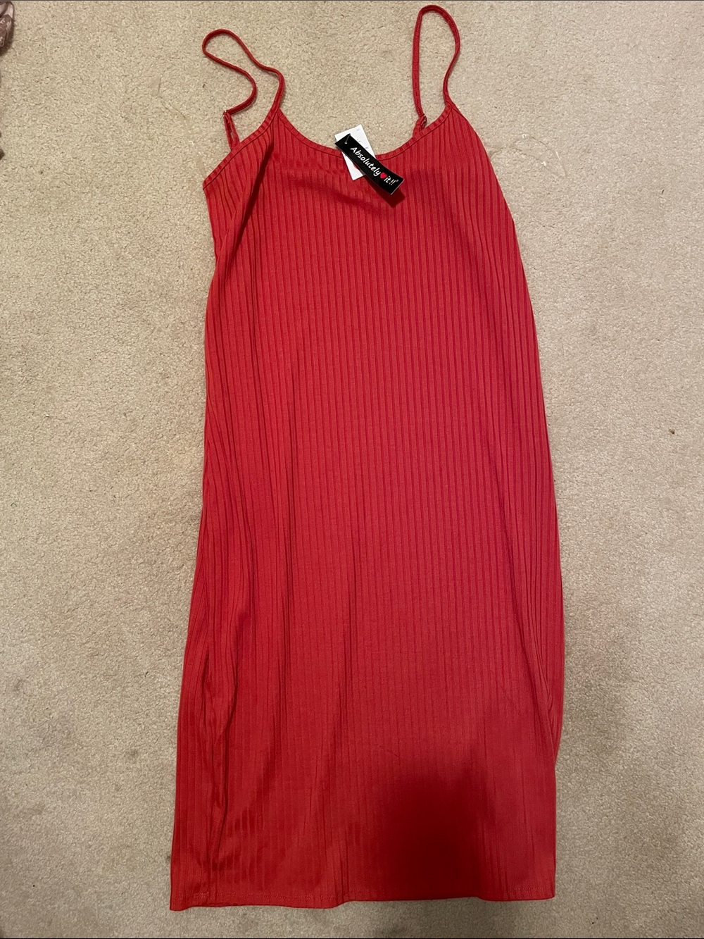 Absolutely Red Ribbed Midi Slip Dress with Spaghetti Straps